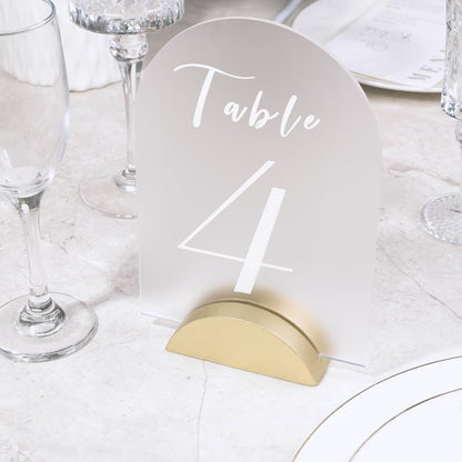 UNIQOOO 10 Pack 4" Gold Birch Wood Stands for Wedding Acrylic Sign, Wood Table Number Holders for 1/8 Thick Acrylic Sheets | Wedding Display Stand, Card Holder for Bar Menu, Retail Sign, Party