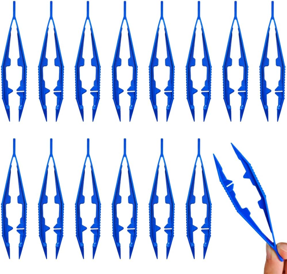 Ckyleole 9 Pieces 3 Colors Plastic Tweezers 4.13 Inch Craft Tweezers Forceps Thickened Plastic Sturdy Fine Motor Skill Learning for Perler Beads Jewelry Making Family Classroom School