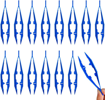 Ckyleole 9 Pieces 3 Colors Plastic Tweezers 4.13 Inch Craft Tweezers Forceps Thickened Plastic Sturdy Fine Motor Skill Learning for Perler Beads Jewelry Making Family Classroom School