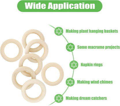 50 PCS Unfinished Wooden Rings for Crafts, Natural Wood Rings for DIY Without Paint, Wooden Rings for Macrame, Jewelry Making 55mm/2.2inch
