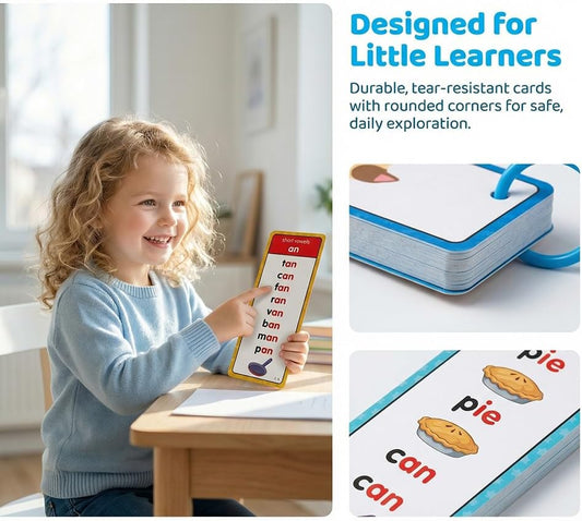 Phonics Flash Cards for Kids Ages 4-8 - 117 Sound Groups & 900+ Rhyming Words, Preschool Kindergarten 1st 2nd Grade Learning Sight Words, Educational Phonics Cards for Toddlers & Kids (White)