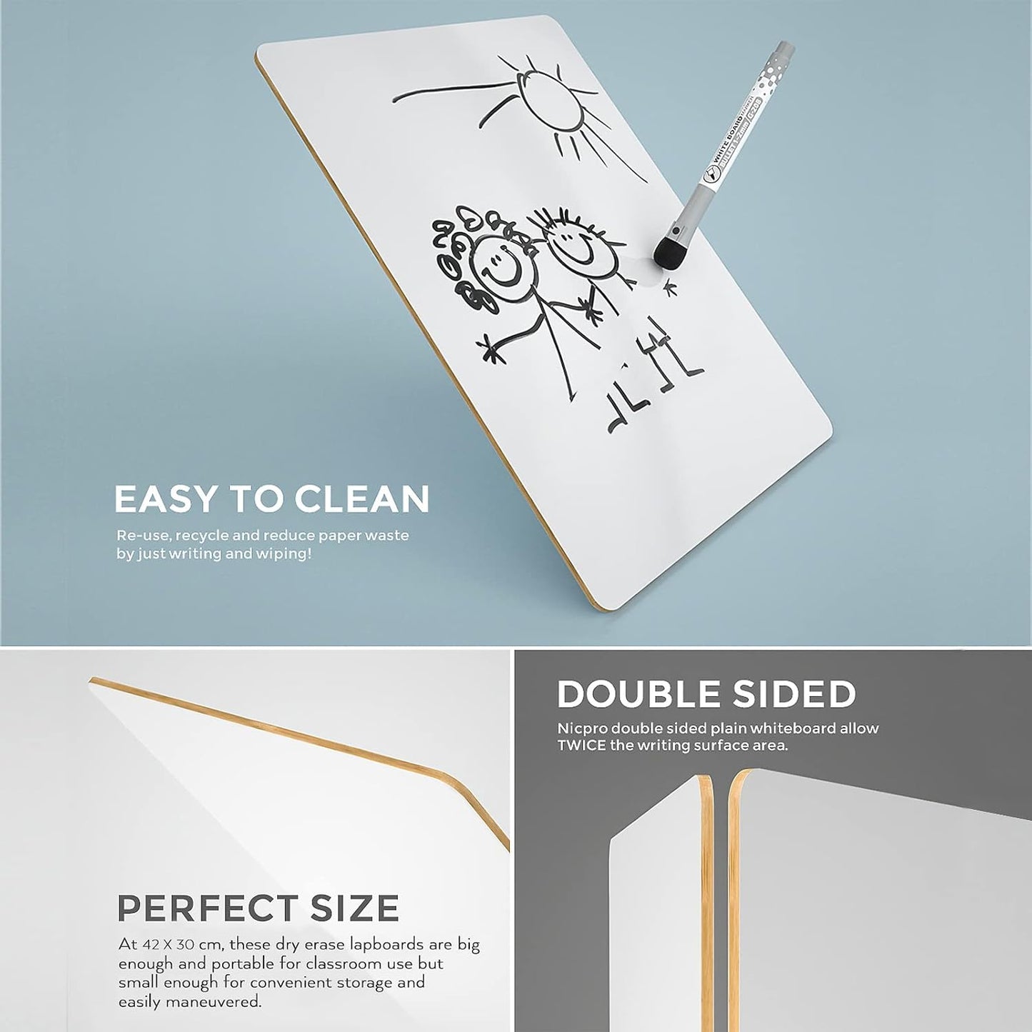 Nicpro Dry Erase Board with Lines 12 x 16 in, 2 Pack Kid Double Sided Lined White Board Dry Erase with 8 Pens, 2 Eraser, Small Learning Whiteboards for Kids, Students, Homeschool Essentials Supplies
