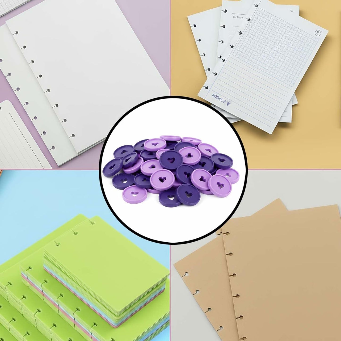24 Pcs Plastic Book Binding Discs, 35mm Heart Binder Rings Expansion Discs, Discbound Rings for DIY Notebook Planner/Organizers, Pink/Rose Red/Red