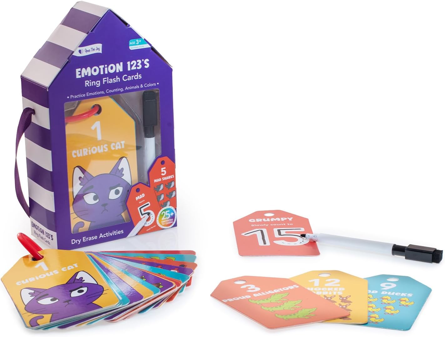 Open The Joy Dry Erase Number & Emotion Flash Cards for Kids – 123 Counting & Feelings Learning Set, Reusable Preschool Math & SEL Toys, Tracing & Writing Practice Ages 3+
