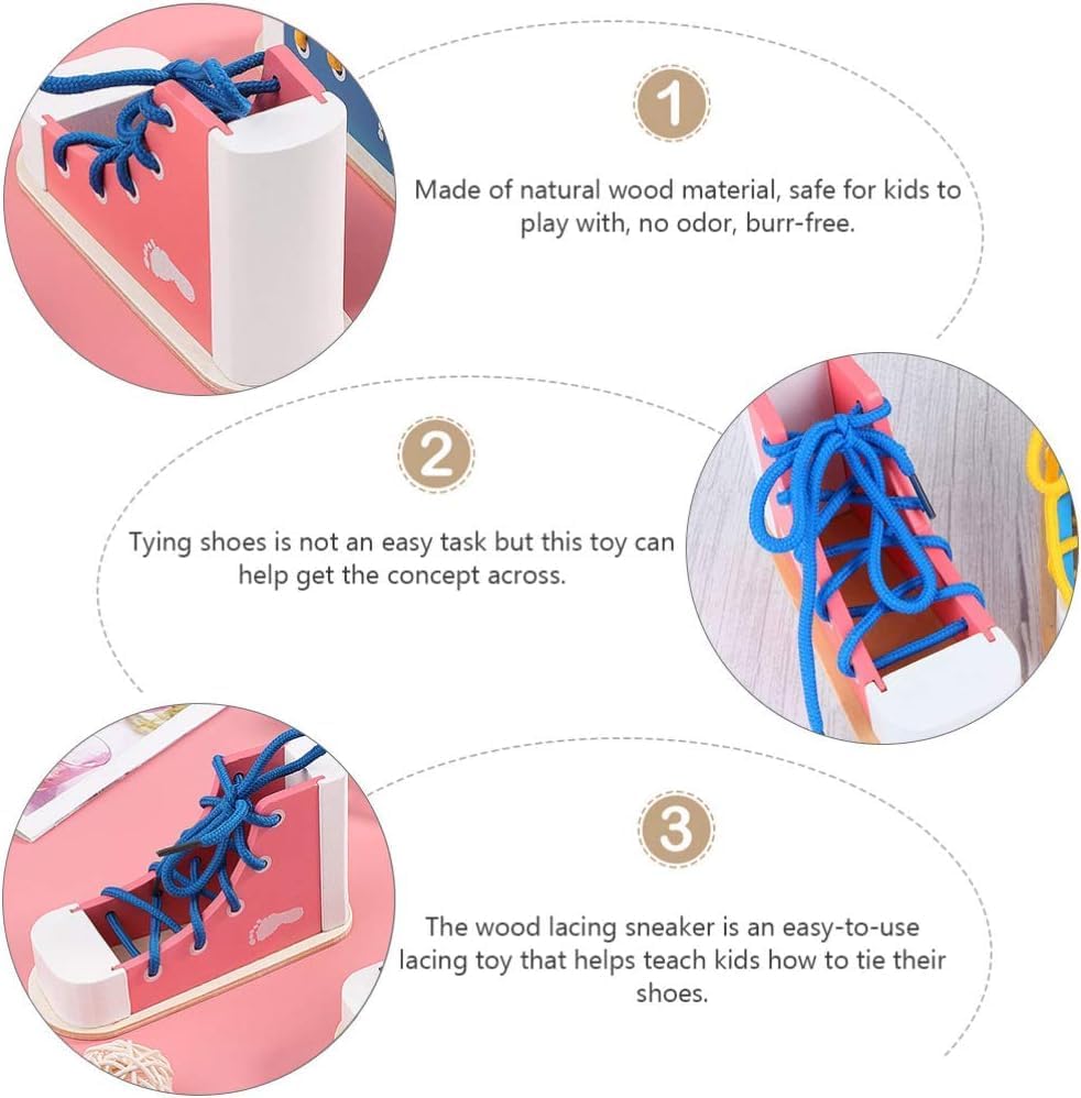 NUOBESTY Shoe Tie Practice for Kids Learn to Tie Shoes Wooden Lacing Toy Shoelaces Tying Teaching Prop Montessori Early Education Toy Pink