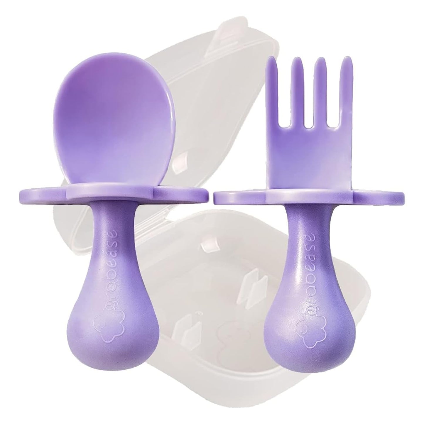 Grabease Baby Feeding Utensils - Anti-Choke Collar & Toddler Fork for Ages 1-3 - Easy-Grip Curved Handle Infant Spoon - Dishwasher-Safe Convenience & Baby Cutlery - Teal
