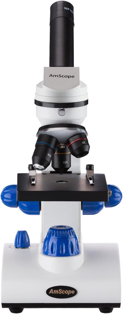 AmScope M162C-2L-PB10-WM-SP14-50P100S 40X-1000X Beginners Microscope Kit for Kids & Students w/Complete Science Accessory Kit + World of The Microscope Book