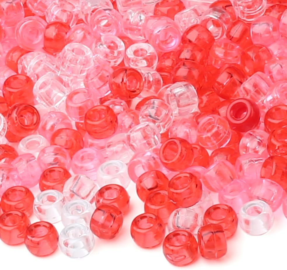 Red Pony Beads 1000Pcs 9mm Pony Beads Bulk Red Perler Beads for Friendship Bracelets Kandi Beads Hair Beads for Braids Beads for Crafts
