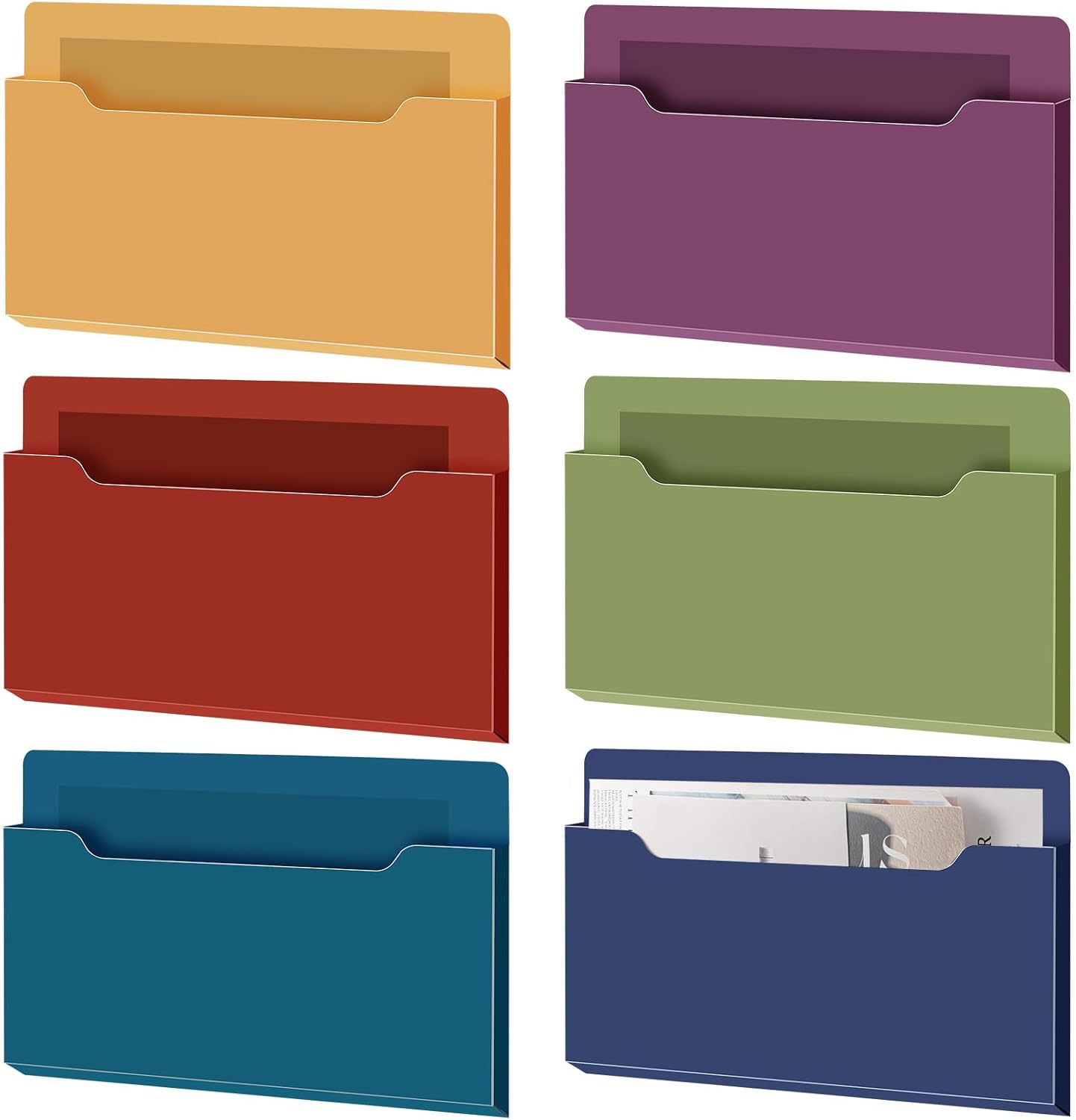 Fuutreo 6 Pcs Magnetic Wall File Organizer Magnetic Wall File Holder Refrigerator Magazine Holder for Mail Letters Paper(Aqua Green,Vertical-large)