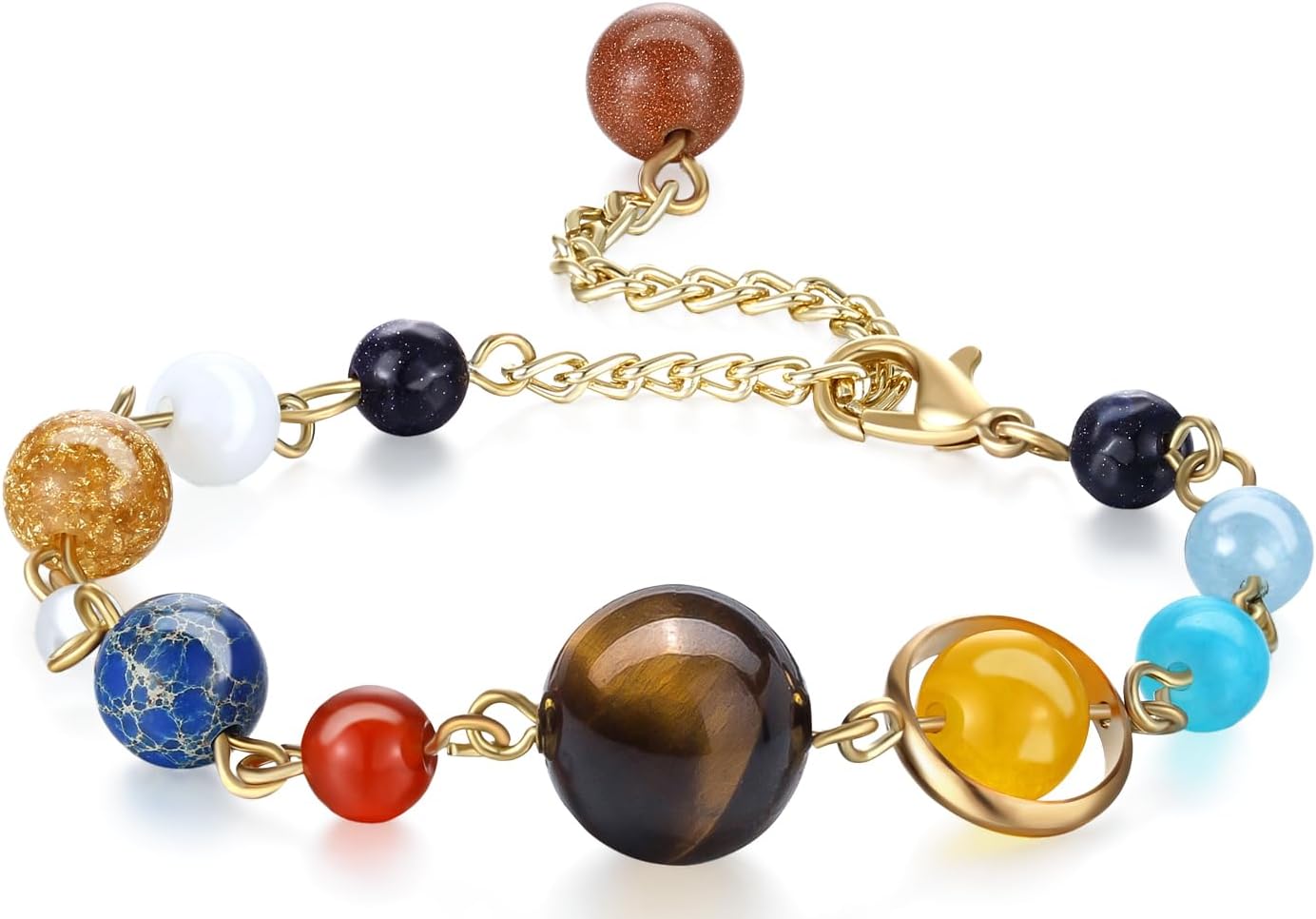 Fesciory Women Solar System Bracelet Universe Galaxy The Eight Planets Guardian Star Natural Stone Beads Bracelet Bangle Gifts