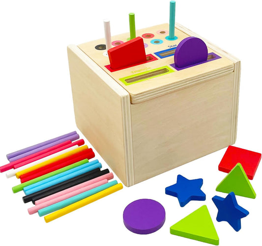 Wooden Sorting Toys Montessori Color & Shape Sorter Preschool Learning Activities Fine Motor Skills Sensory Toys for Toddlers 2-5 Birthday Gifts for Boys and Girls (Colorful-Round)
