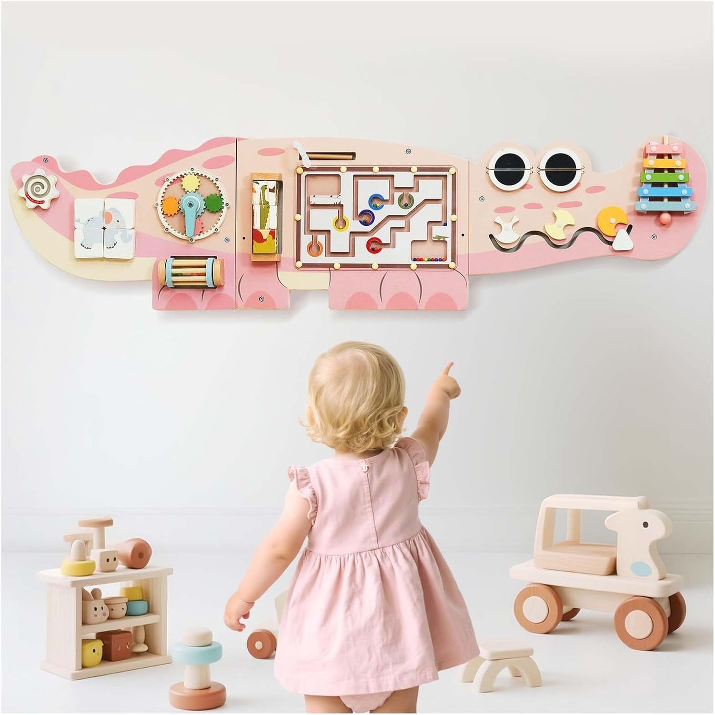 Potatomato Green Montessori Busy Board – Educational Wall Panel for Toddlers – Montessori for Boys and Girls – Learning Activity Center – Fine Motor Skills Toys – Autism Toys