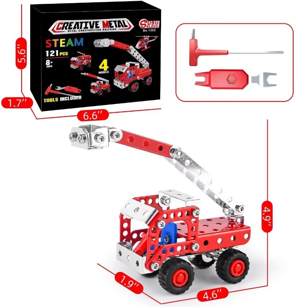Ferthor Fun 7 in 1 STEM Toys,Creative Set for Boys Age 8-12,Learning Engineering Kids Building Blocks Model Kits,Metal Construction Toys for Kids 8 9 10 11 12+ Year Old(180PCS No Motor)