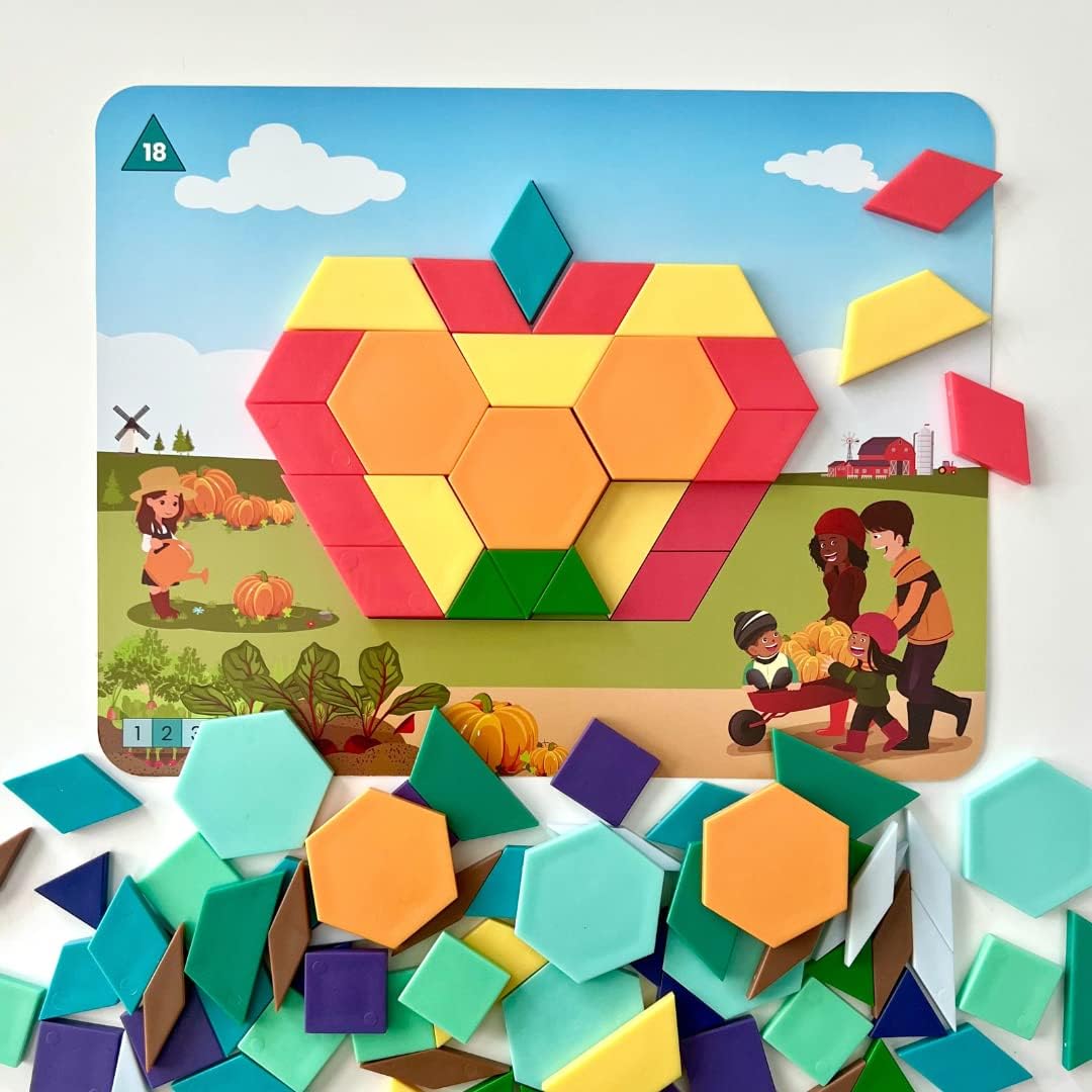 hand2mind Recycling and Conservation Pattern Block Puzzle Set, Tangram Puzzle, Geometric Shapes for Kids, Pattern Blocks Cards, Pattern Play, Toddler Battern Blocks, Kindergarten Learning Activities