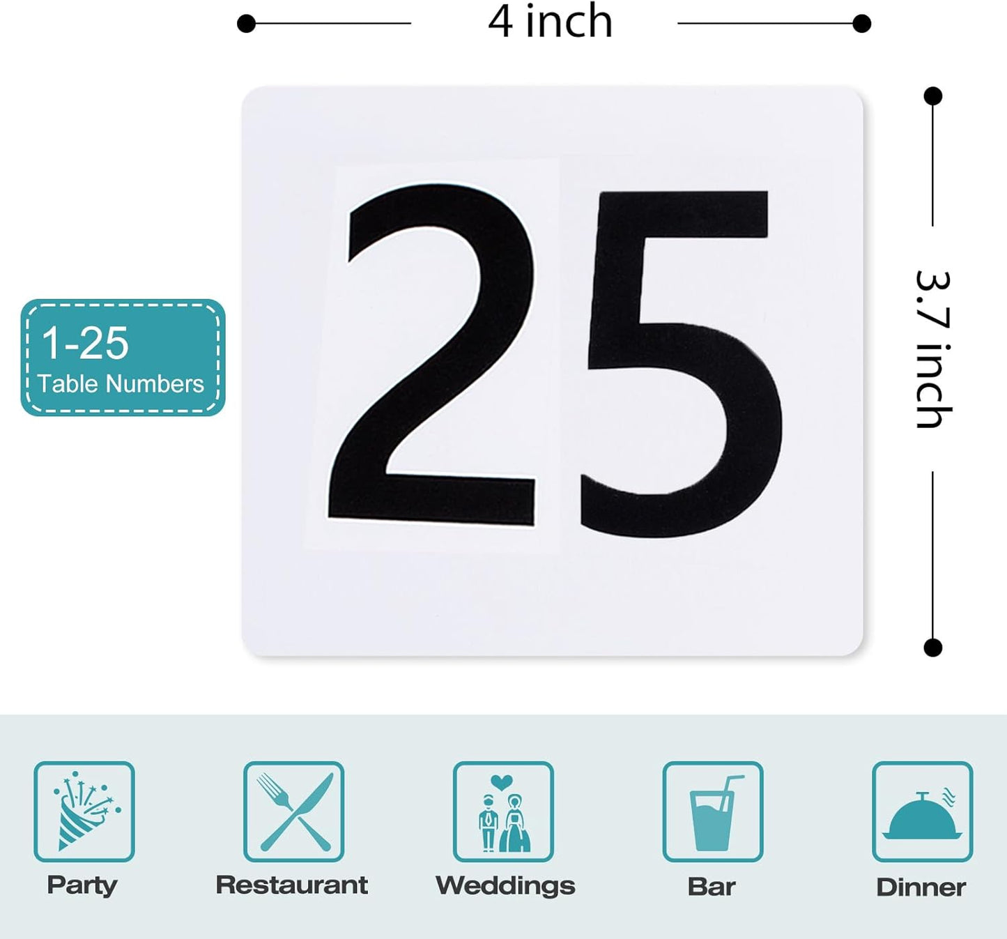 Toncoo 50Pcs Table Numbers 1-50, 3.7x4 Inch Plastic Table Numbers, Double Sided Table Number Cards - for Wedding Reception Restaurant Table Numbers Place Cards, White