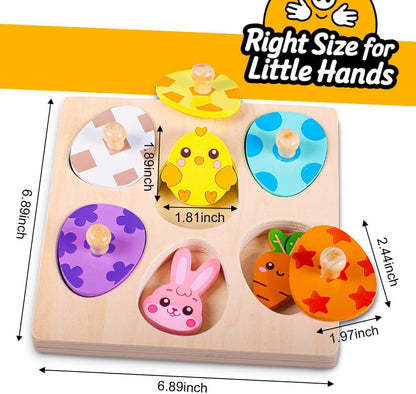 Waybla Easter Basket Stuffers - Easter-Themed Wooden Peg Puzzle for Toddlers 1-3 Years, Montessori Educational Toy and Learning Activity