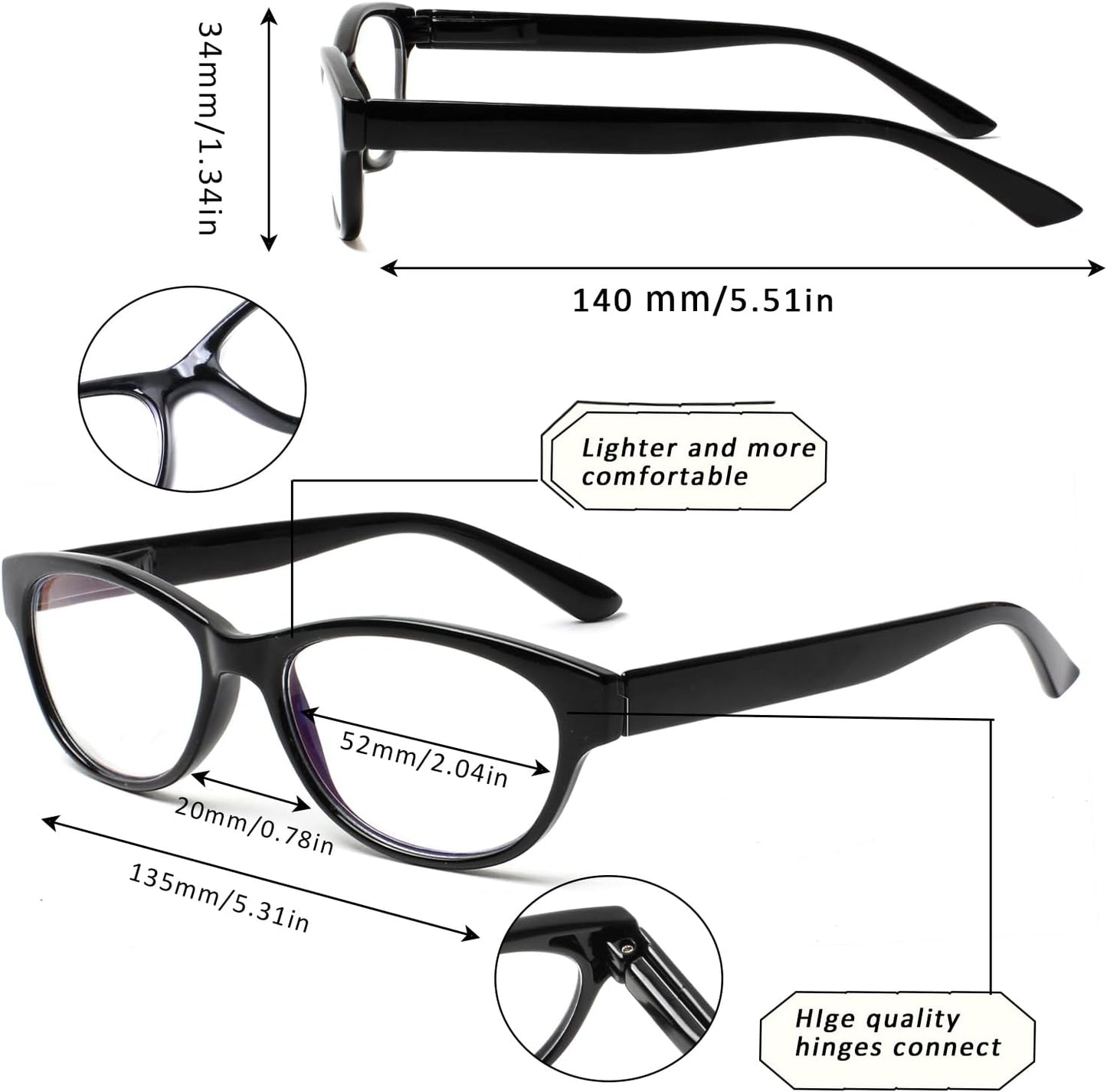 SIGVAN Ladies Cat Eye Reading Glasses 5 Pairs Blue Light Blocking Spring Hinge Fashion Pattern Print Readers for Women