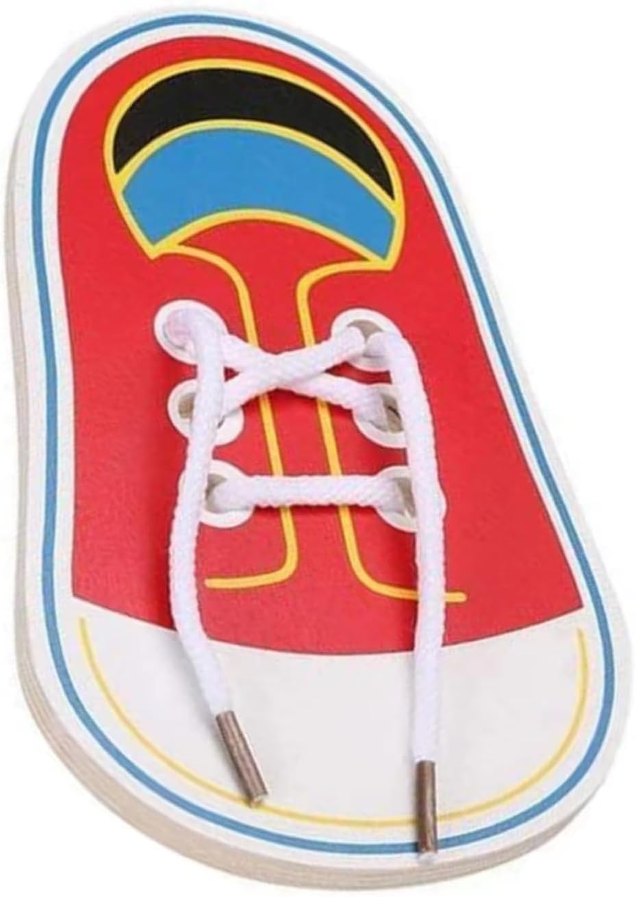 Junfamilee 1Pc Red Shoes Learning Toy Learn to Tie Your Own for Practical Learning Toys for Young Children Training Board Toddler Early Wooden Threading Lacing Shoes，Arts and Crafts