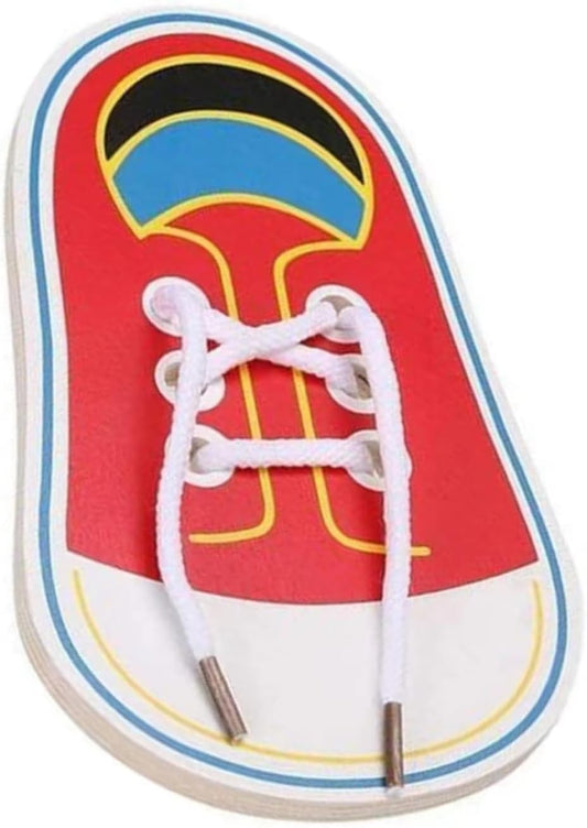 Junfamilee 1Pc Red Shoes Learning Toy Learn to Tie Your Own for Practical Learning Toys for Young Children Training Board Toddler Early Wooden Threading Lacing Shoes，Arts and Crafts