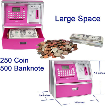 ATM Savings Bank with Debit Card, Electronic Piggy Bank for Real Money, Coin Recognition, Targets Setting, Password Login, Voice Prompt, Great Gift for Boys Girls (Golden/Black)
