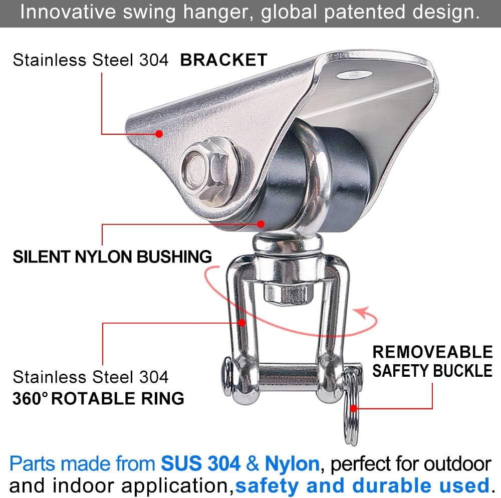 SELEWARE Anti-Squeaking Swing Hanger Stainless Steel Swing Set Hook Ceiling Mount Bracket for Hammock Chair Toddler Swing Yoga Swing Punching Bag 2 Packs