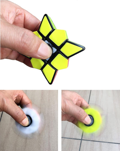 TANCH Magic Spinner Cube 2 in 1 Stickerless Brain Teasers Magic Puzzle Spinning Top Cube Rotatable Stress Relief 1X3X3 Finger Speed Cube Floppy Anti-Anxiety Fidget Toys Game for Kids Adults