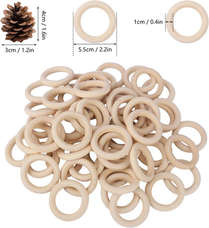 50 Pack 3.15 inch Unfinished Wooden Rings Natural, Wood Craft Rings for DIY Crafts, Jewelry Making, Macrame & Home Decor