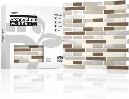 VViViD 11 Sheets Peel and Stick Grey Gloss Faux Ceramic Brick Wall Tiles, Self Adhesive Backsplash 12”x12”, 2mm Thick Kitchen, Bathroom (11 sq. ft.)