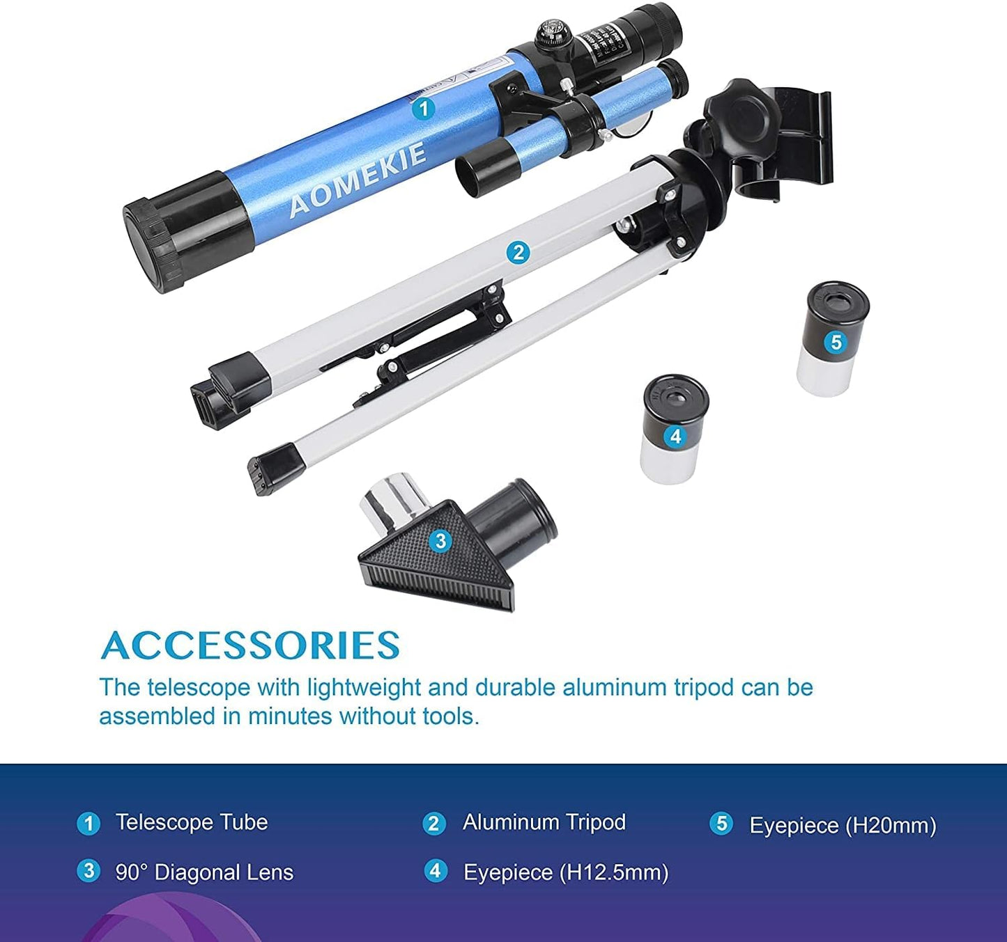 AOMEKIE 40/400 Portable Telescopes with Tabletop Tripod 2 Eyepieces for Kids and Astronomy Beginners with Finderscope and Compass,Space,Gifts(32, x)