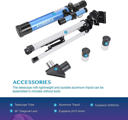 AOMEKIE 40/400 Portable Telescopes with Tabletop Tripod 2 Eyepieces for Kids and Astronomy Beginners with Finderscope and Compass,Space,Gifts(32, x)