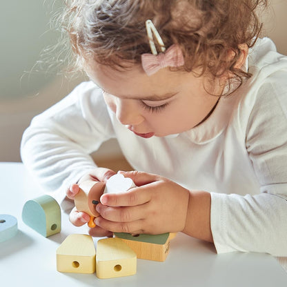 Janod - Stringable Farm-Themed Wooden Beads Set 11 Pieces - Designing Custom Jewelry - Imagination Development - Boosts Creativity and Motor Skills - Encourages Imaginative Play