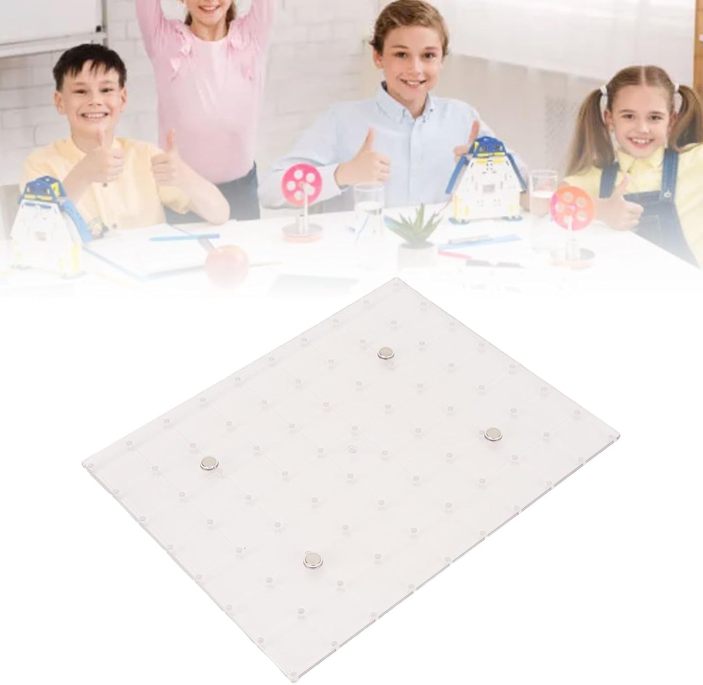 Pssopp Plastic Double Sided Geometry Board, Educational Development 80 Pins Design Multifunctional Rubber Band Peg Board for Kids Students Classroom