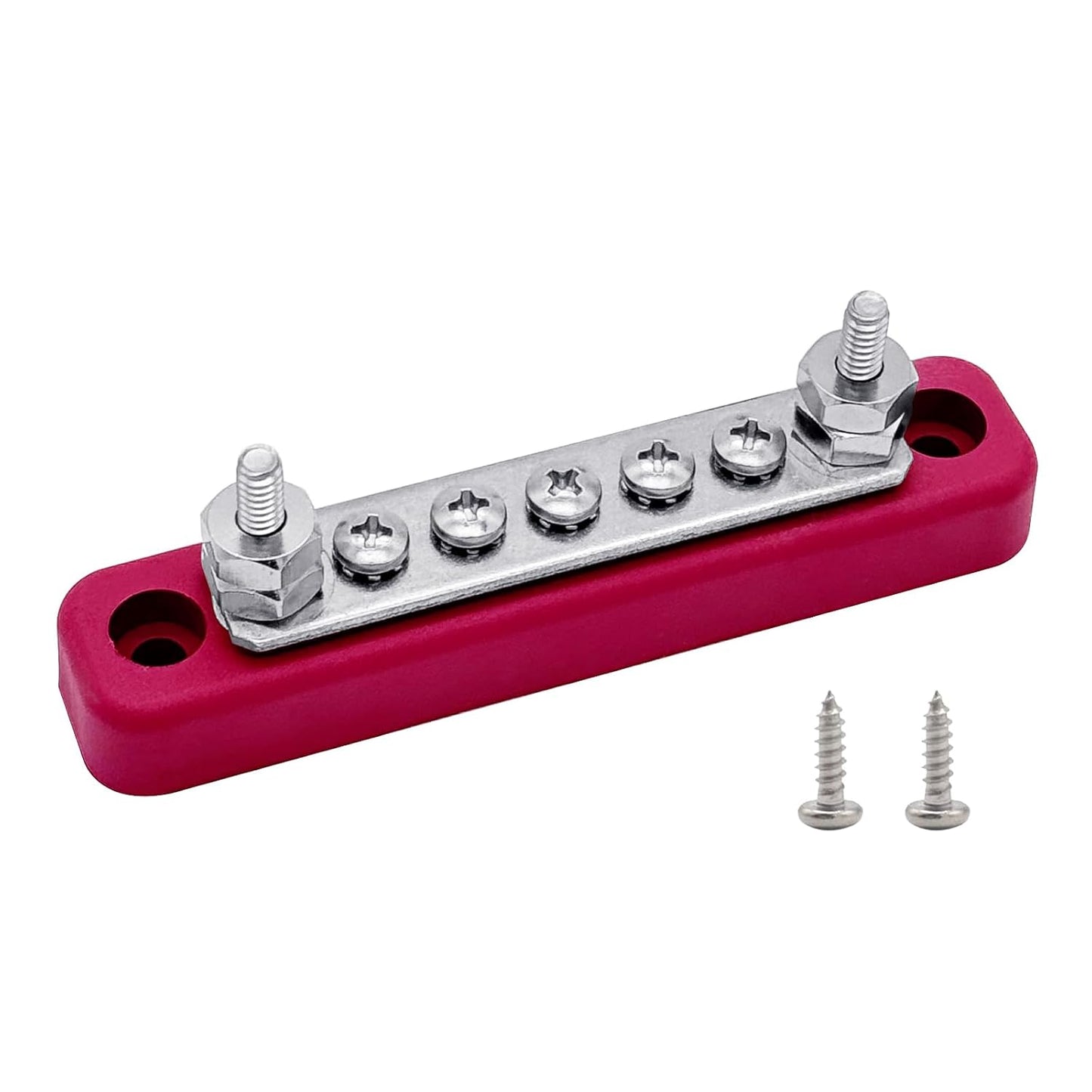 2 x #10 (M5) Studs Power Distribution Block with 5 x #8 (M4) Screws, Ampper 4.2" Bus Bar 12V Power Distribution Terminal Block Battery Busbar for Car Audio Solar (Red & Black)