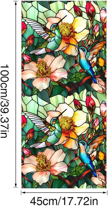 JOONOR Privacy Window Film Stained Glass Window Sticker Non-Adhesive Frosted Glass Film Decorative Magnolia Flower Pattern Static Cling Decals for Home UV Blocking/Heat Insulation 17.7 x 39.4 Inch