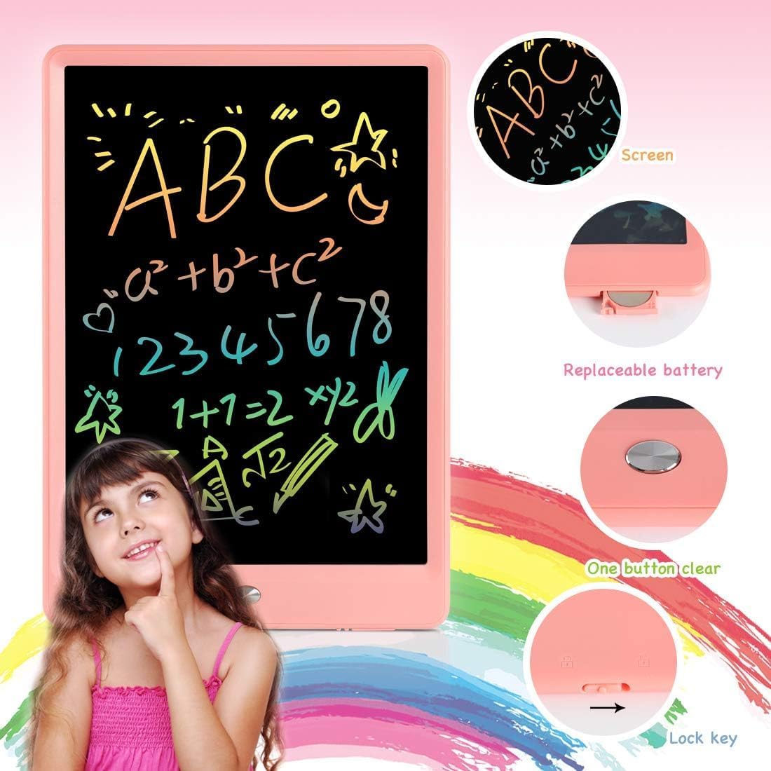 Kids LCD Writing Tablet, 10.5 Inch Colorful Electronic Board Drawing Pad, Electronic Erasable Doodle Tablet for Boys Girls Gifts for Toddler Educational Travel Birthday(Pink)