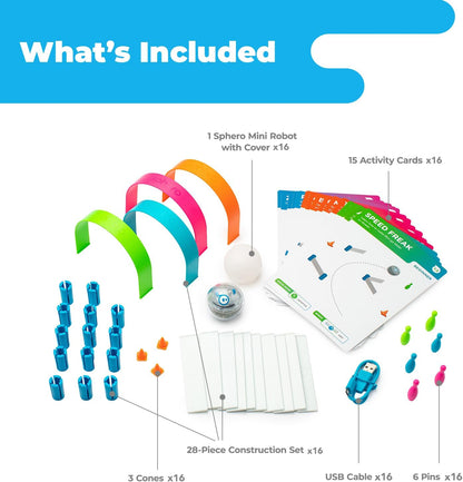 Sphero Mini 16-Pack – App-Enabled Coding Robots for Classrooms – Teach Computer Science, Coding, & AI Literacy – STEM & STEAM Learning Kit for Kids 8+ – Program with Draw, Blocks, Python, & JavaScript