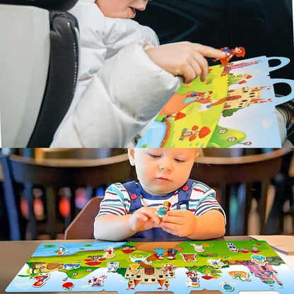 RUSON Reusable Sticker Book for Kids, 2 Sets Educational Learning Toys Travel Stickers Activity Books for Toddler Girls Boys Age 3+ Birthday Gifts - Vehicle & Dinosaur