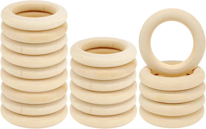50 PCS Unfinished Wooden Rings for Crafts, Natural Wood Rings for DIY Without Paint, Wooden Rings for Macrame, Jewelry Making 55mm/2.2inch