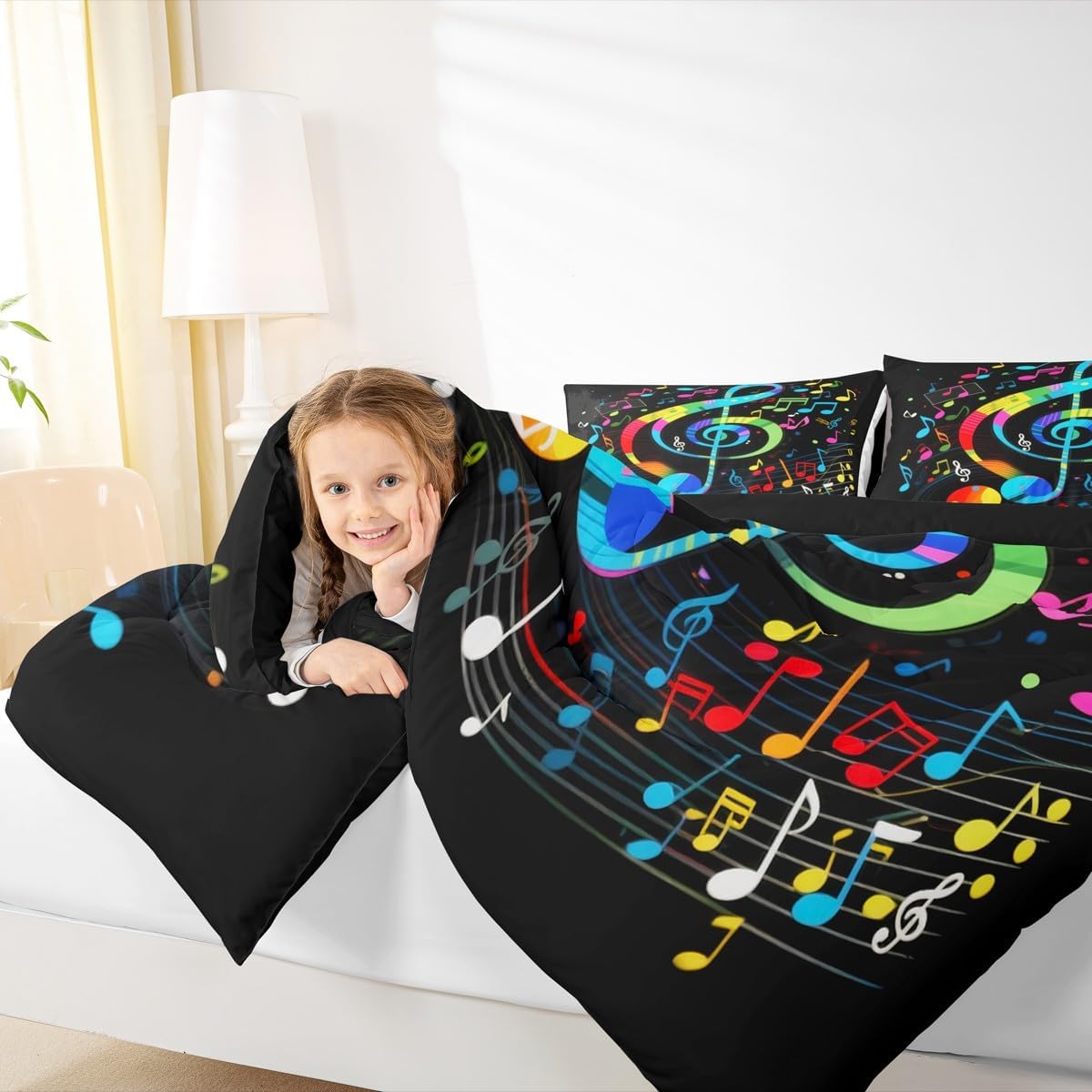 Erosebridal Drum Kit 3D Print Kids Comforter Sets Rock Music Themed Full Bedding Set for Boys Girls Musical Pattern Comforter Set,Colorful Retro Style Quilt Duvet 3 Pcs