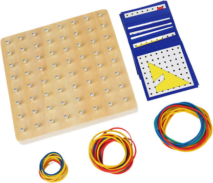 Fun Educational Toy with Wooden Geoboard and Elastic Rubber Bands for Fine Motor Skills Logical Thinking Development Educational Rubber Band Board
