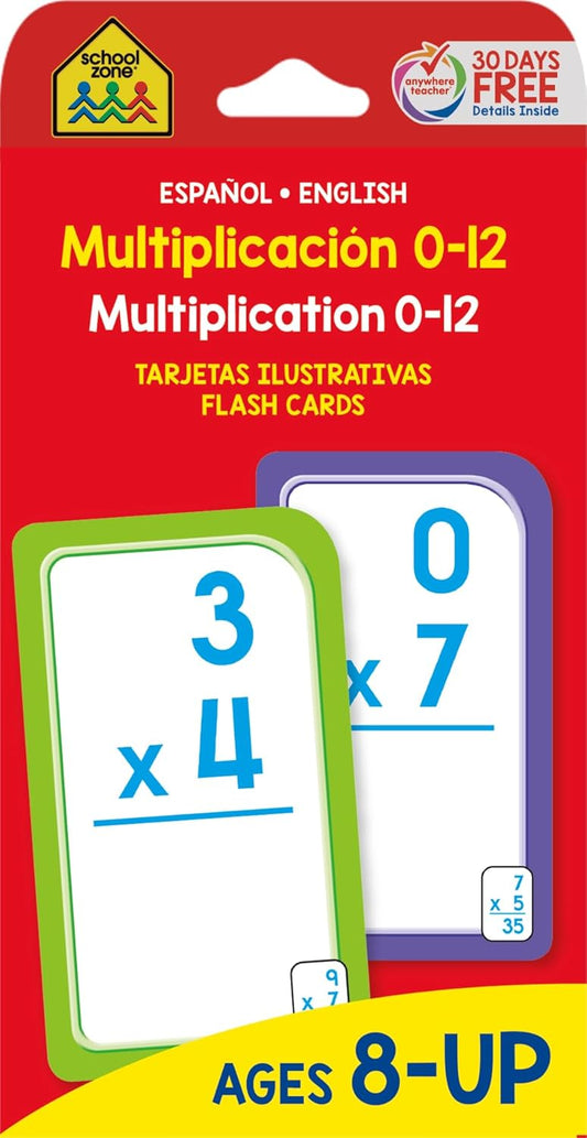 School Zone Spanish Multiplication 0-12 Flash Cards: 56 Cards, 3rd Grade, 4th Grade, Multiplicacion 0-12 Tarjetas Ilustrativas, Math, Bilingual, ESL, Language Immersion (Spanish/English Edition)