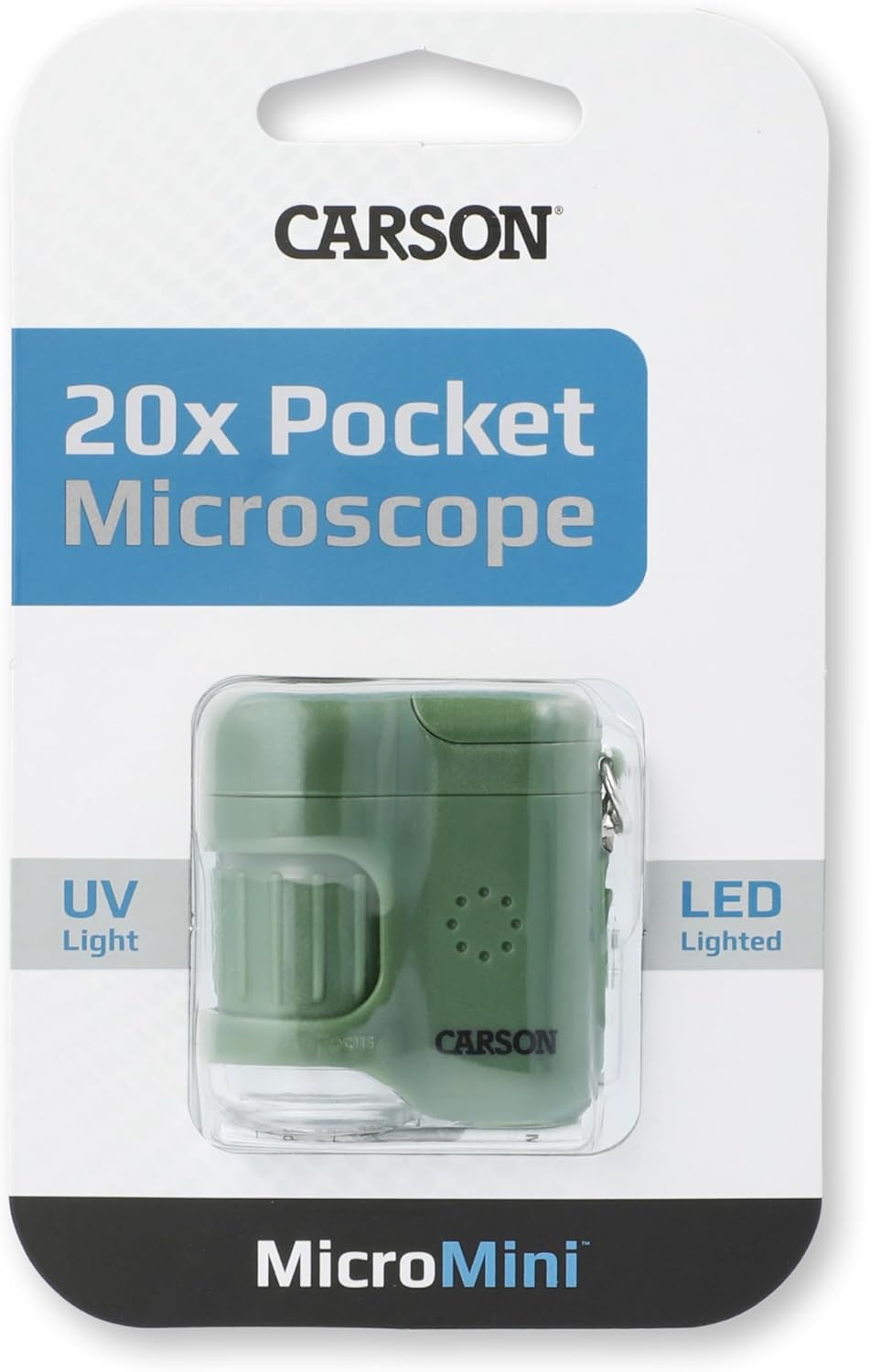 Carson MicroMini 20x Lighted Compact Pocket Microscope, UV and LED Flashlight, Orange (MM-280O)