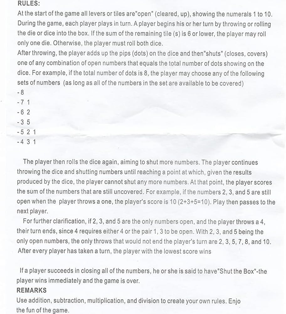 1-4 Players Shut The Box Dice Game, 10 Numbers Traditional Wooden Pub Bar Board Family Table Mat Game Dice for Adults