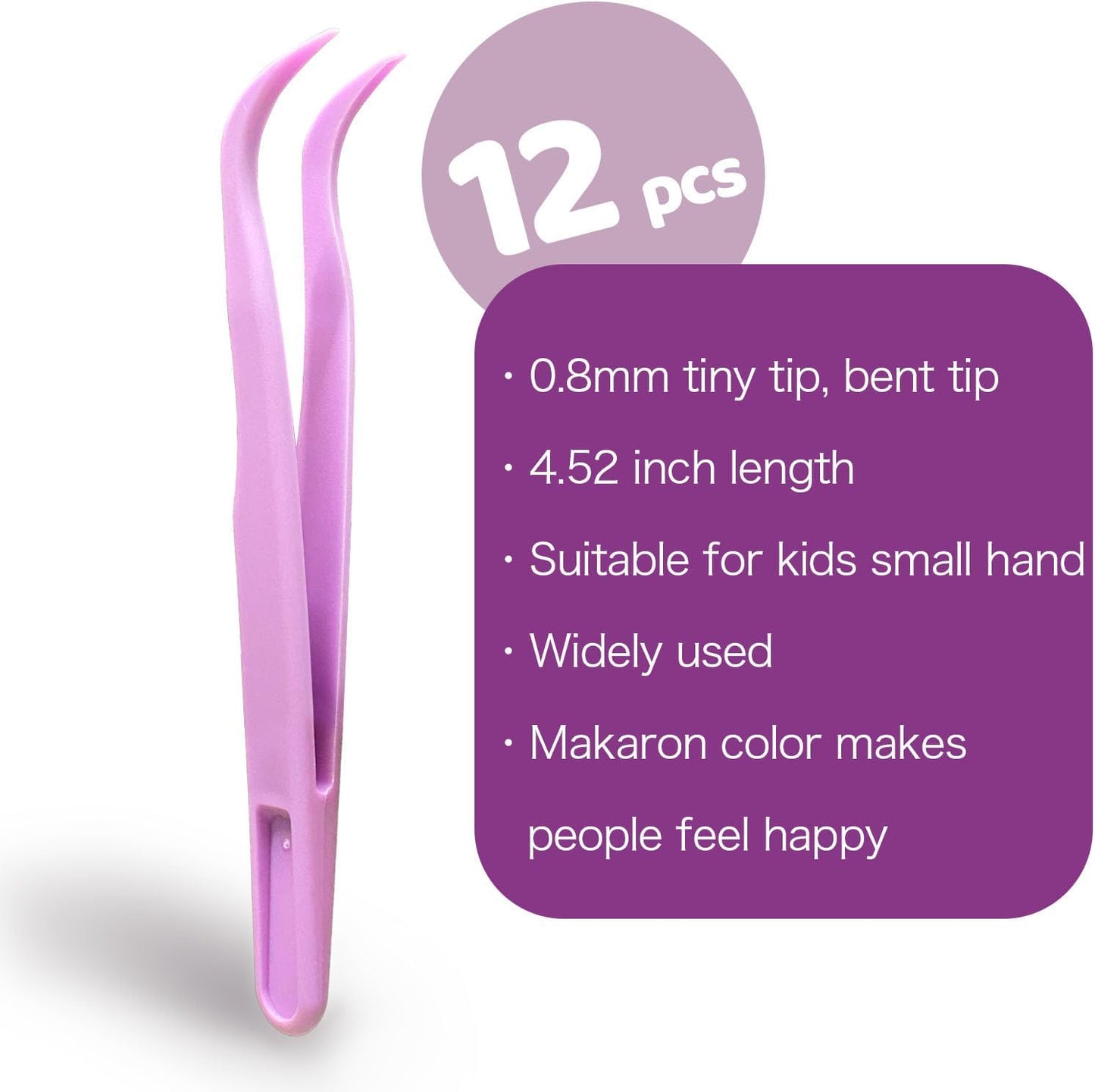 12 Pack 4.5 inches Plastic Tweezers for Kids Crafts for DIY Jewelry Making, beads bracelets, Baking Decoration, Reptile Feeding, Disposable Eyelashes Stickers Tweezers Bulk