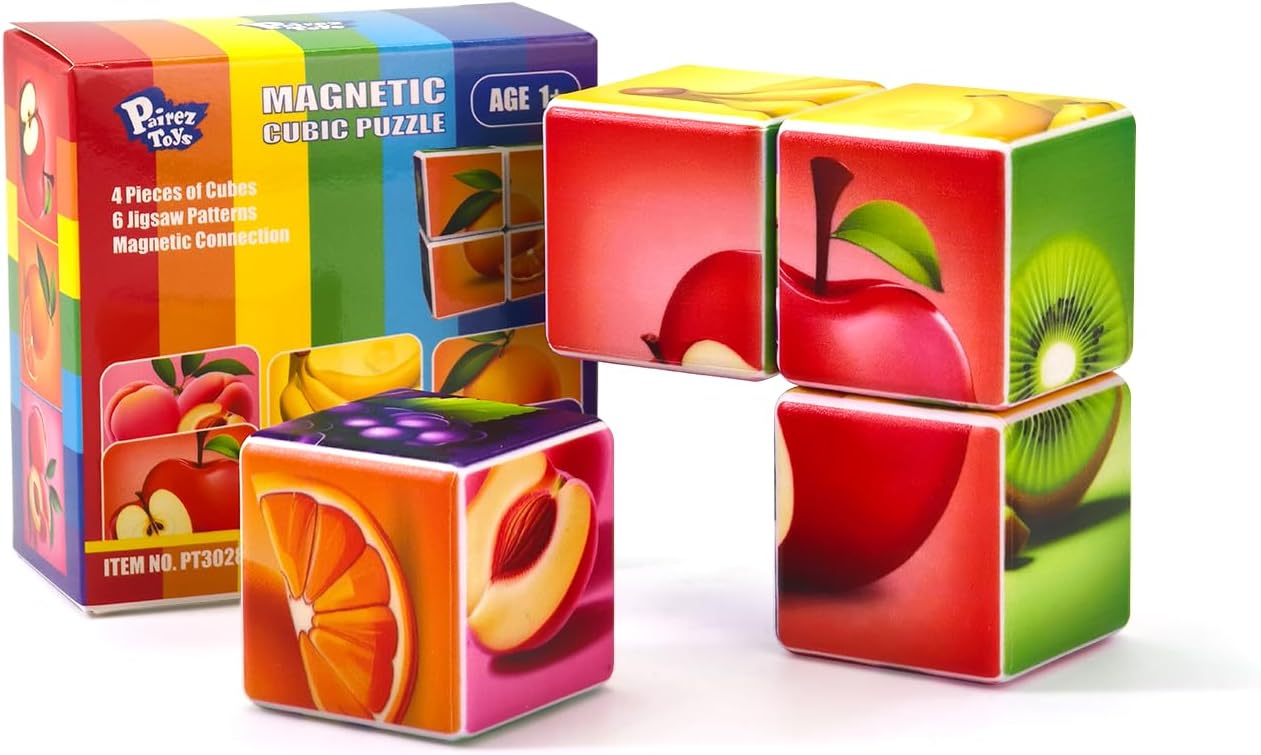 Pairez Toys Random 4 Sets of Magnetic Blocks for Toddlers, 4 Packs Total 16 PCS & 24 Patterns, Magnetic Puzzles for Kids 1-3, Preschool Learning Classroom Must Haves Puzzle Toys