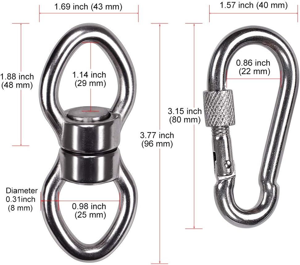 SELEWARE Silent Bearing Swing Swivel, 360° Rotational Device Hanging Accessory with Removeable Buckle for Tree Swing, Hammock Chair, Climbing Rope, Yoga, Kids Swing Swivel 1200LB Capacity, 2 Pack