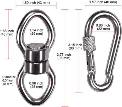 SELEWARE Silent Bearing Swing Swivel, 360° Rotational Device Hanging Accessory with Removeable Buckle for Tree Swing, Hammock Chair, Climbing Rope, Yoga, Kids Swing Swivel 1200LB Capacity, 2 Pack