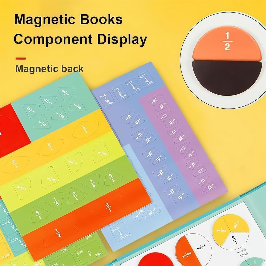 2026 New Magnetic Fraction Demonstration Book, 102 Pcs Magnetic Fraction Tiles & Fraction Circles, Magnet Fraction Disc Set for Kids, Math Fractions Manipulatives for Elementary Middle School (Set-A)