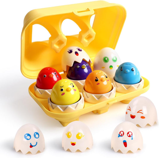 USATDD Matching Eggs for Toddlers Montessori Geometric Eggs Color & Shape Recognition Toy, Fine Motor Skills Shape Sorter Puzzle, Easter Eggs Toys Gifts for Kids, Easter Basket Stuffers