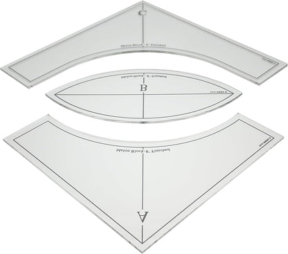 Melon Block Quilting Templates Set: Free Motion Quilting, Clear Acrylic for Creative Curved Patterns, 1/4” Seam Allowance (3pc)